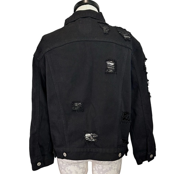 Iris Jeans Black Distressed Denim Jacket Grunge Large - Picture 8 of 15